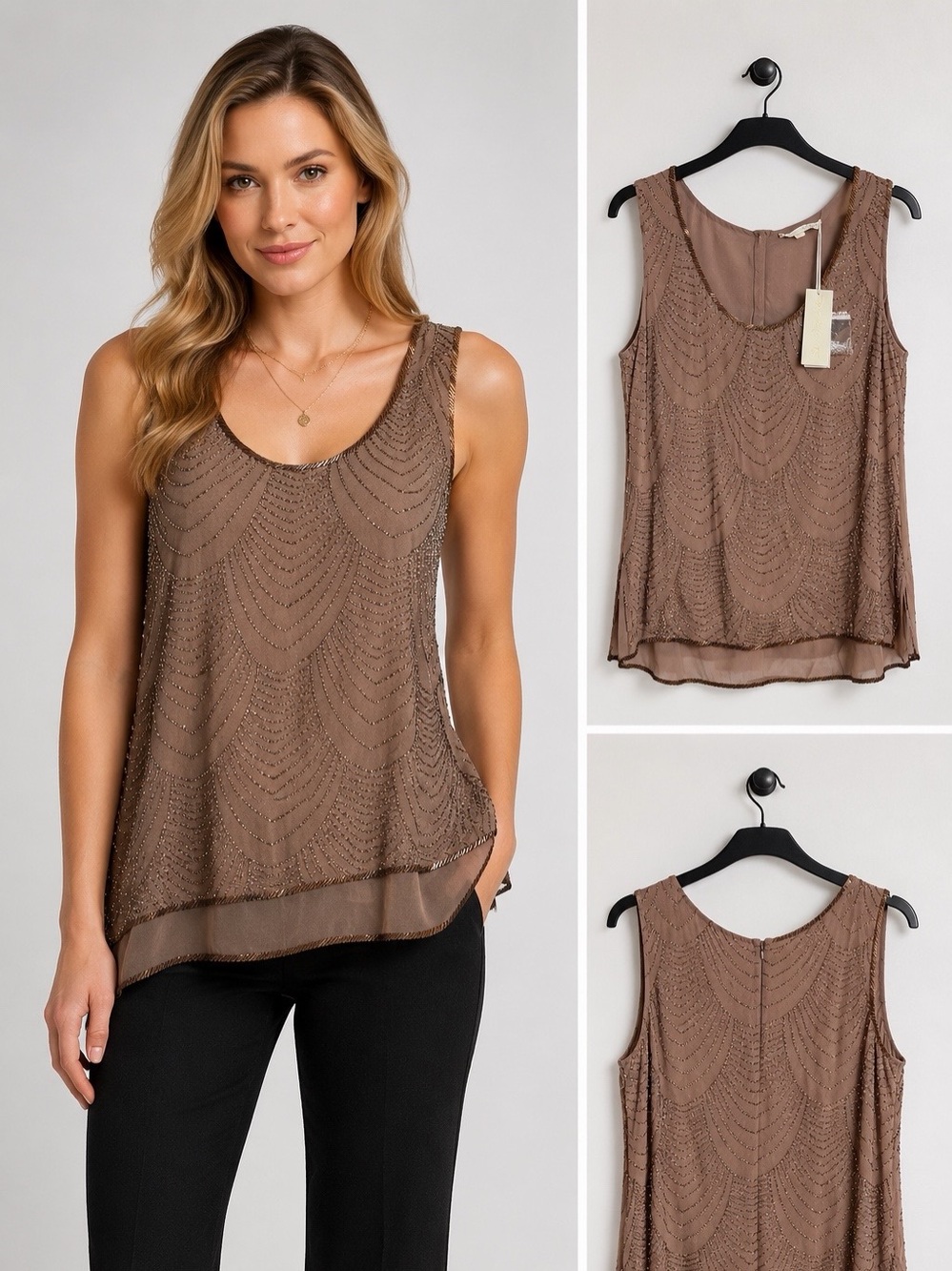 Gold Hawk Metallic Bronze Embellished Beaded Gatsby Blouse Sz S NWT Retail $254